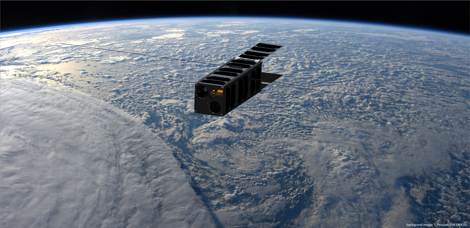 © T. Pesquet ESA / NASA - Lesia / Observatoire de Paris Impression d'artiste de PicSat en orbite autour de la Terre.