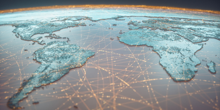 Une carte du monde montrant les pays en réseaux