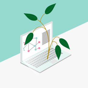 Une plante sortant du clavier d'un ordinateur portable